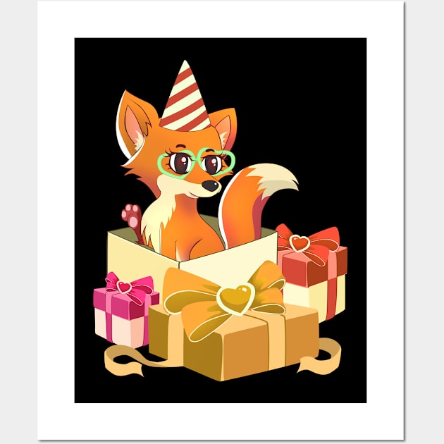 Party Hat Cute Fox Birthday Wall Art by TheBeardComic